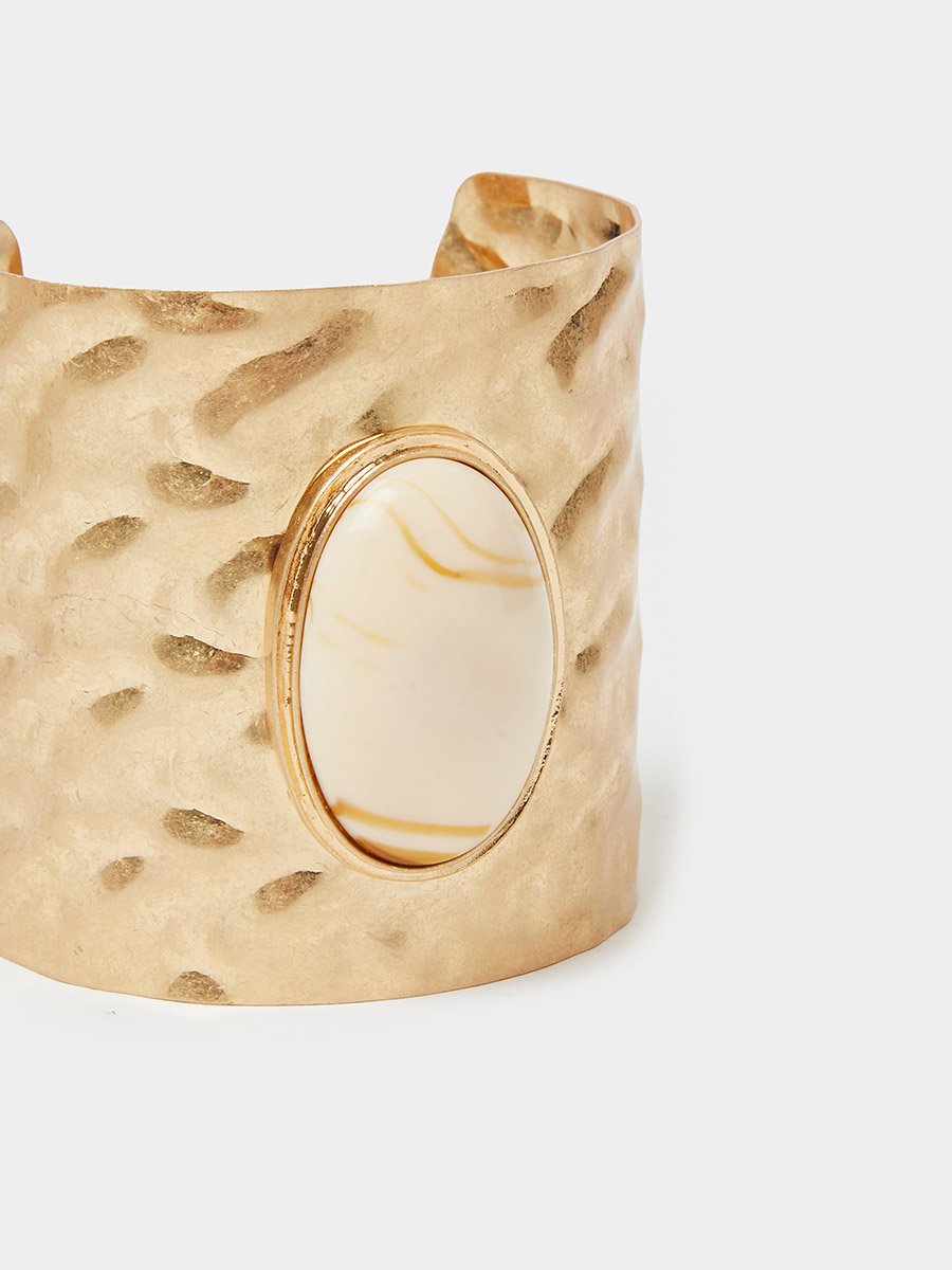 Gold-Tone Cuff Bracelet with Oval Stone Detail