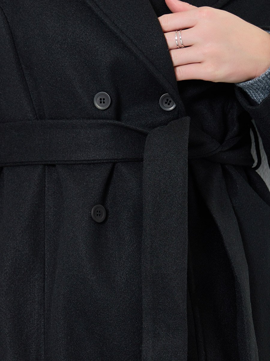 Women Solid Button Front Belted Midi Coat