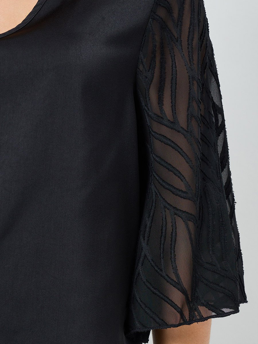 Women Black Butterfly Sleeve Textured Top