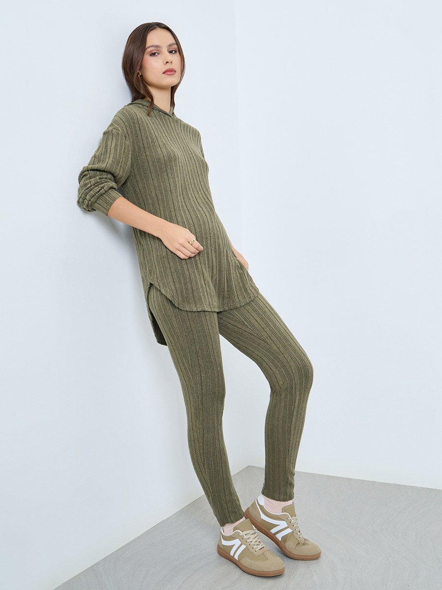 Olive Ribbed Hoodie and Leggings Co-ords