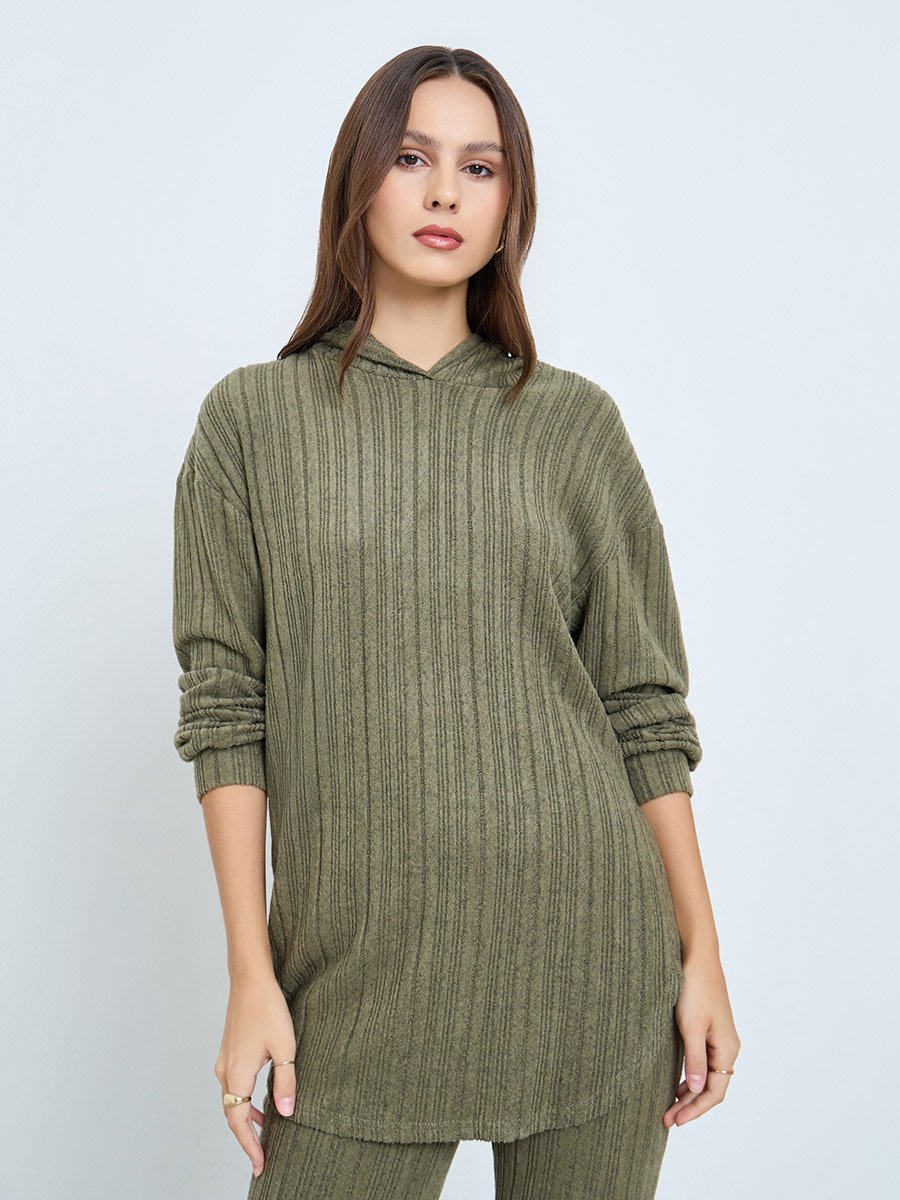 Olive Ribbed Hoodie and Leggings Co-ords