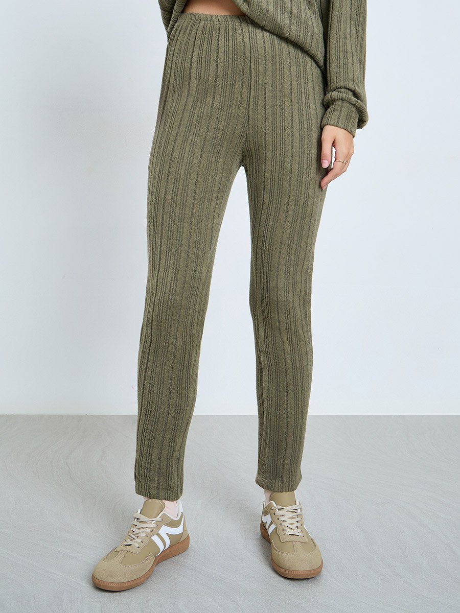 Olive Ribbed Hoodie and Leggings Co-ords