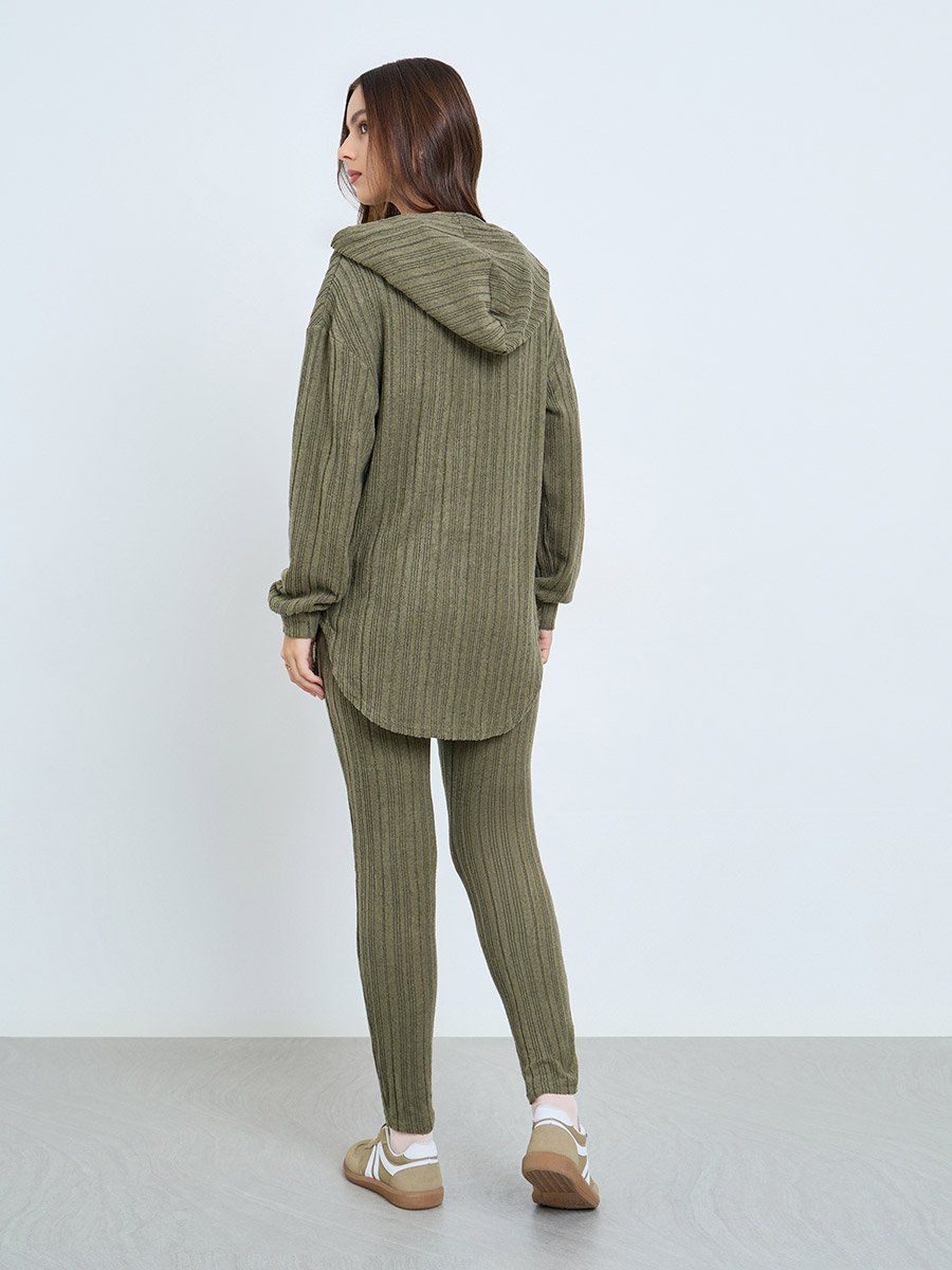 Olive Ribbed Hoodie and Leggings Co-ords