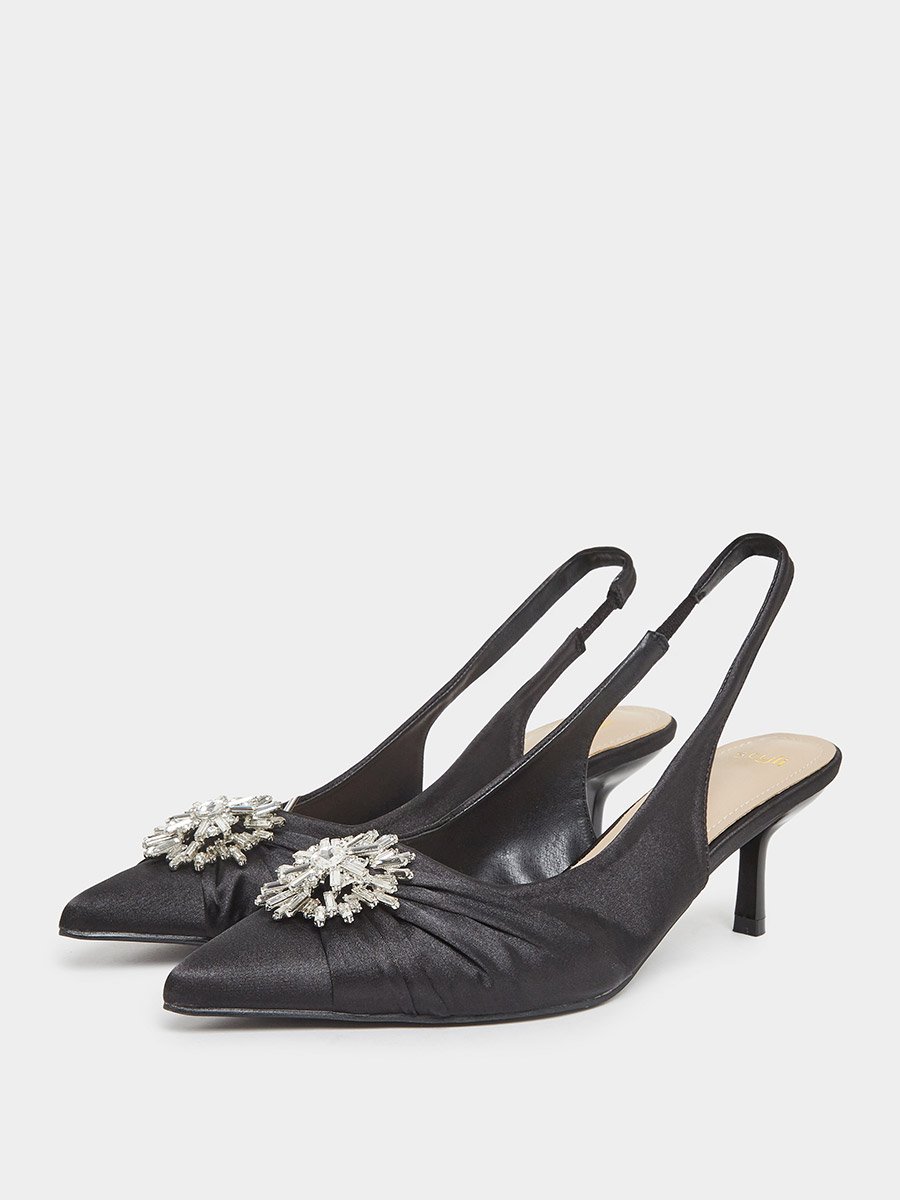 Black Embellished Slingback Low Heel Shoes