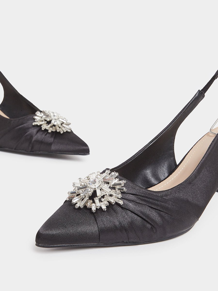 Black Embellished Slingback Low Heel Shoes