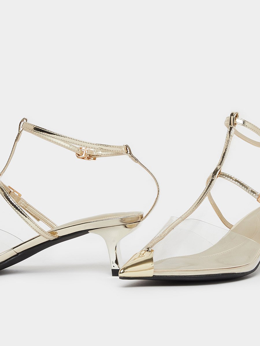 Gold Pointed Toe Kitten Heel Shoes