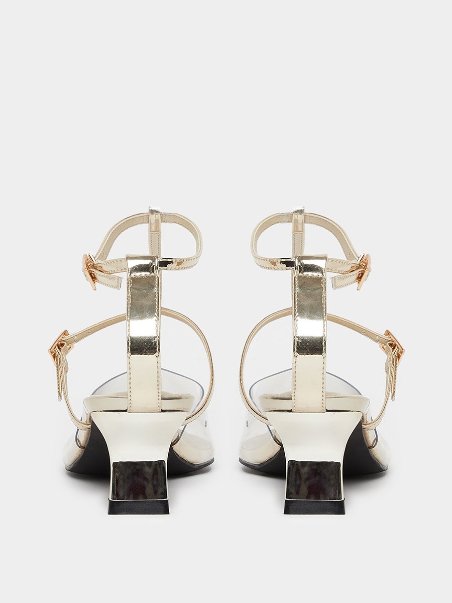 Gold Pointed Toe Kitten Heel Shoes