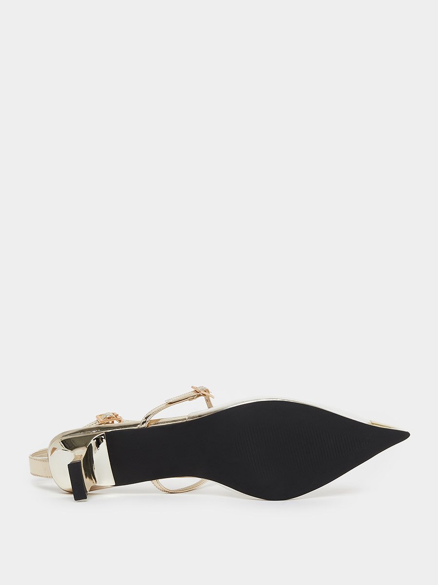 Gold Pointed Toe Kitten Heel Shoes