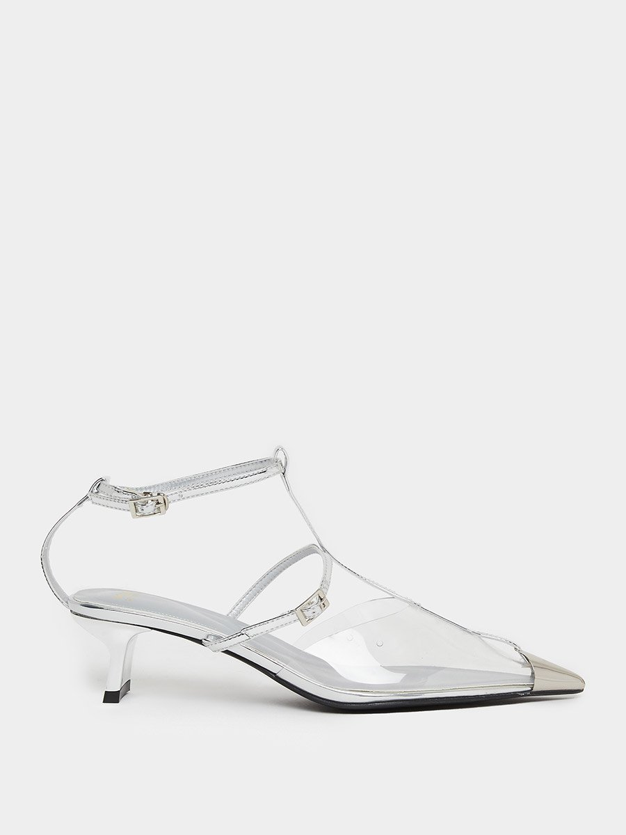 Women Silver Kitten Heel Pumps