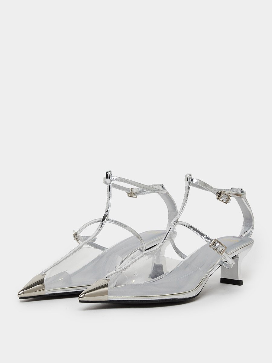 Women Silver Kitten Heel Pumps