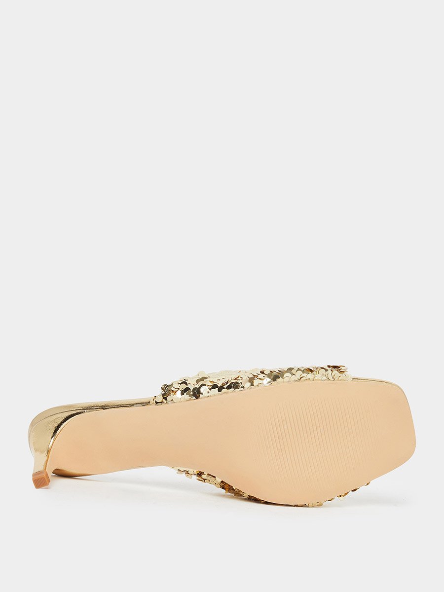 Women Gold Sequin Low Heel Sandals For Women at UAE | Styli Women Gold Sequin Low Heel Sandals For Women at UAE | Styli