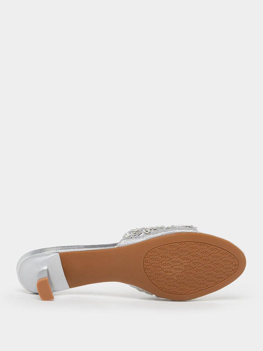 Silver Embellished Low Heel Sandals