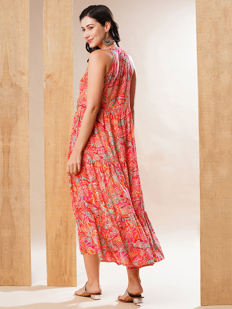 Floral Print Tiered Fusion Maxi Dress
