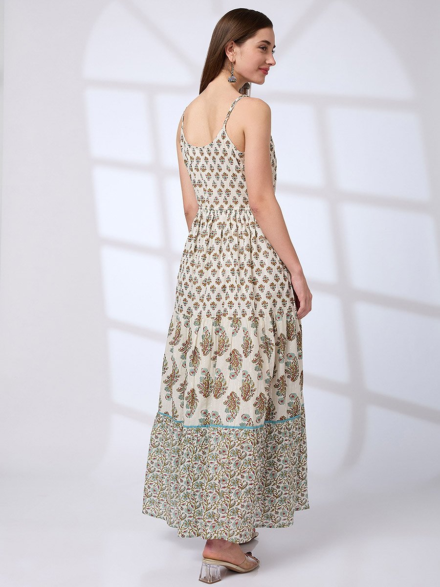 Floral Print Strappy A-Line Fusion Maxi Dress
