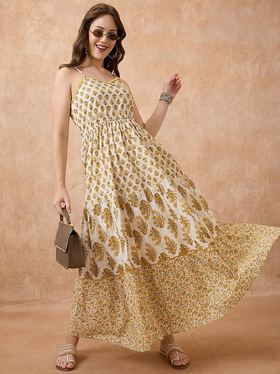 Floral Print Tiered Maxi Fusion Dress