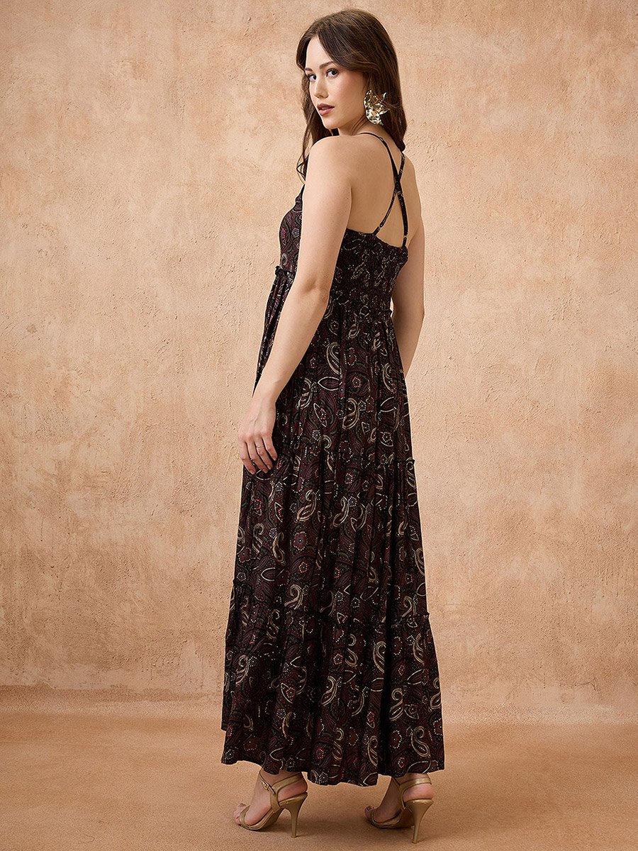 Paisley Print Halter Neck Maxi Fusion Dress