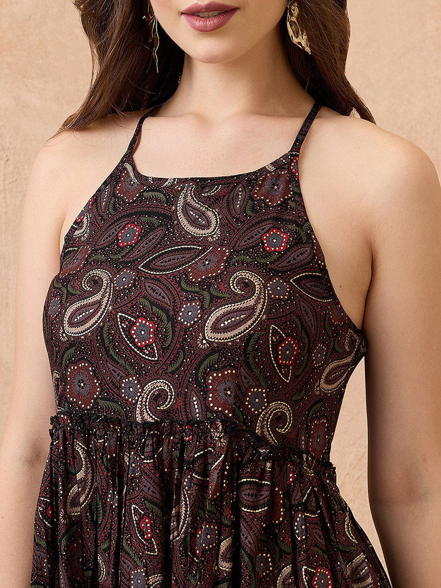 Paisley Print Halter Neck Maxi Fusion Dress