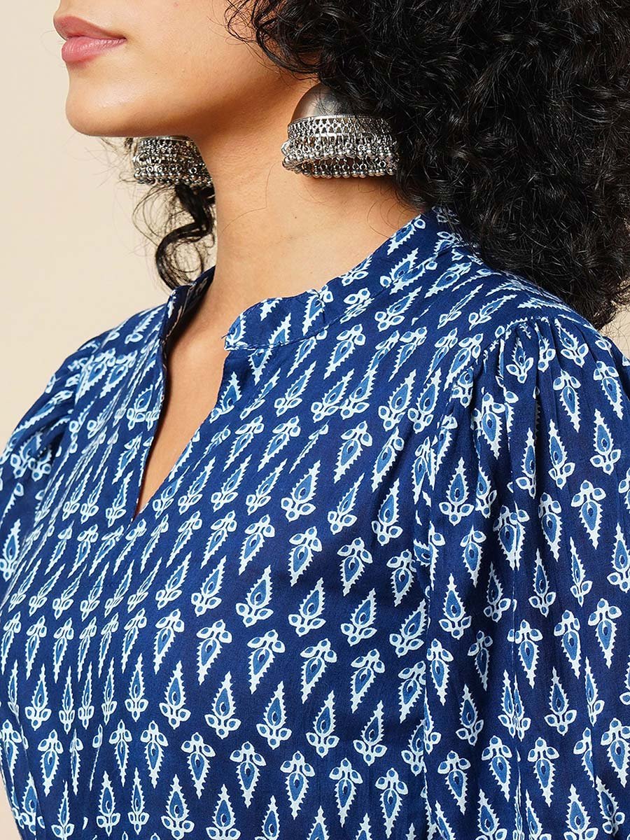 All Over Print Ethnic Motifs Tiered Fusion Maxi Dress