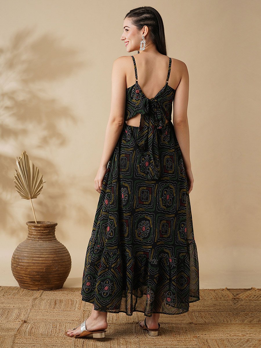 bandhani print maxi dress Periwinkle Bandhani Print Halter Style Maxi Dress 12