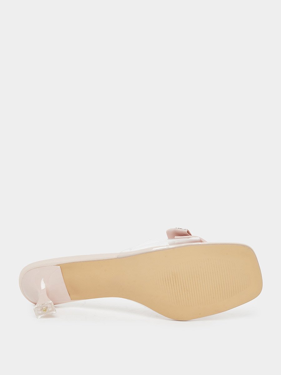 Beige Kitten Heel Sandals with Bow Detail