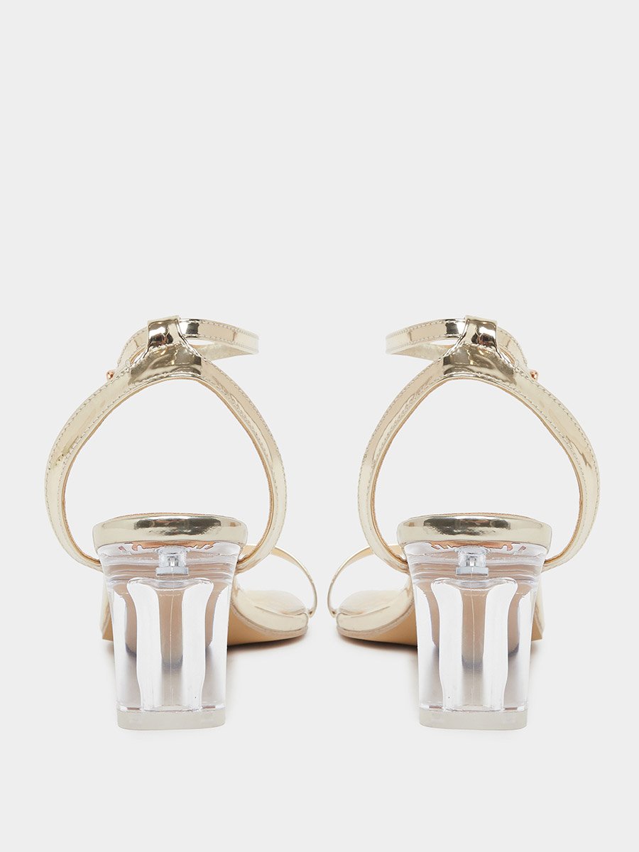 Gold Open Toe Sandals with Clear Perspex Heel