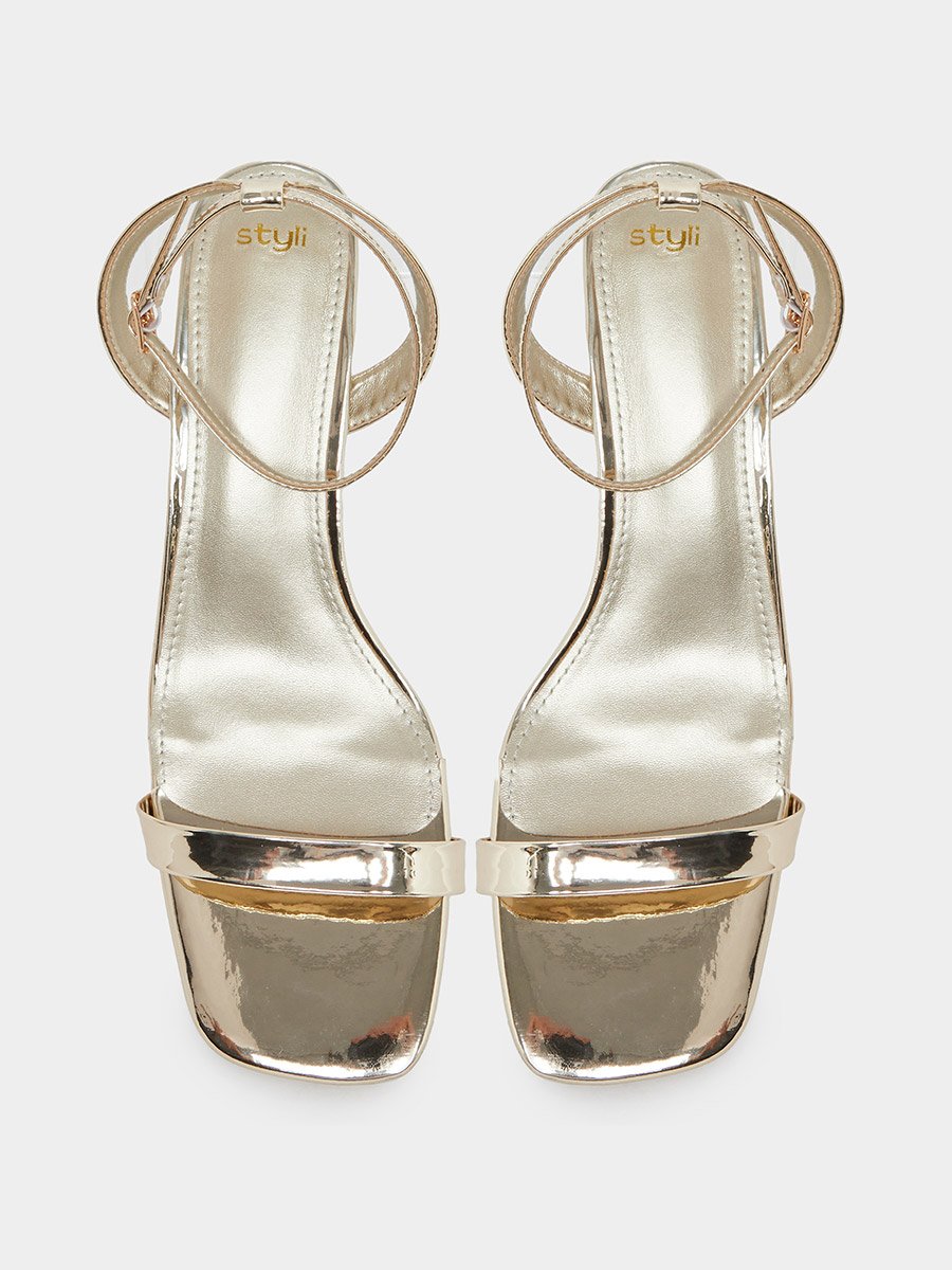 Gold Open Toe Sandals with Clear Perspex Heel