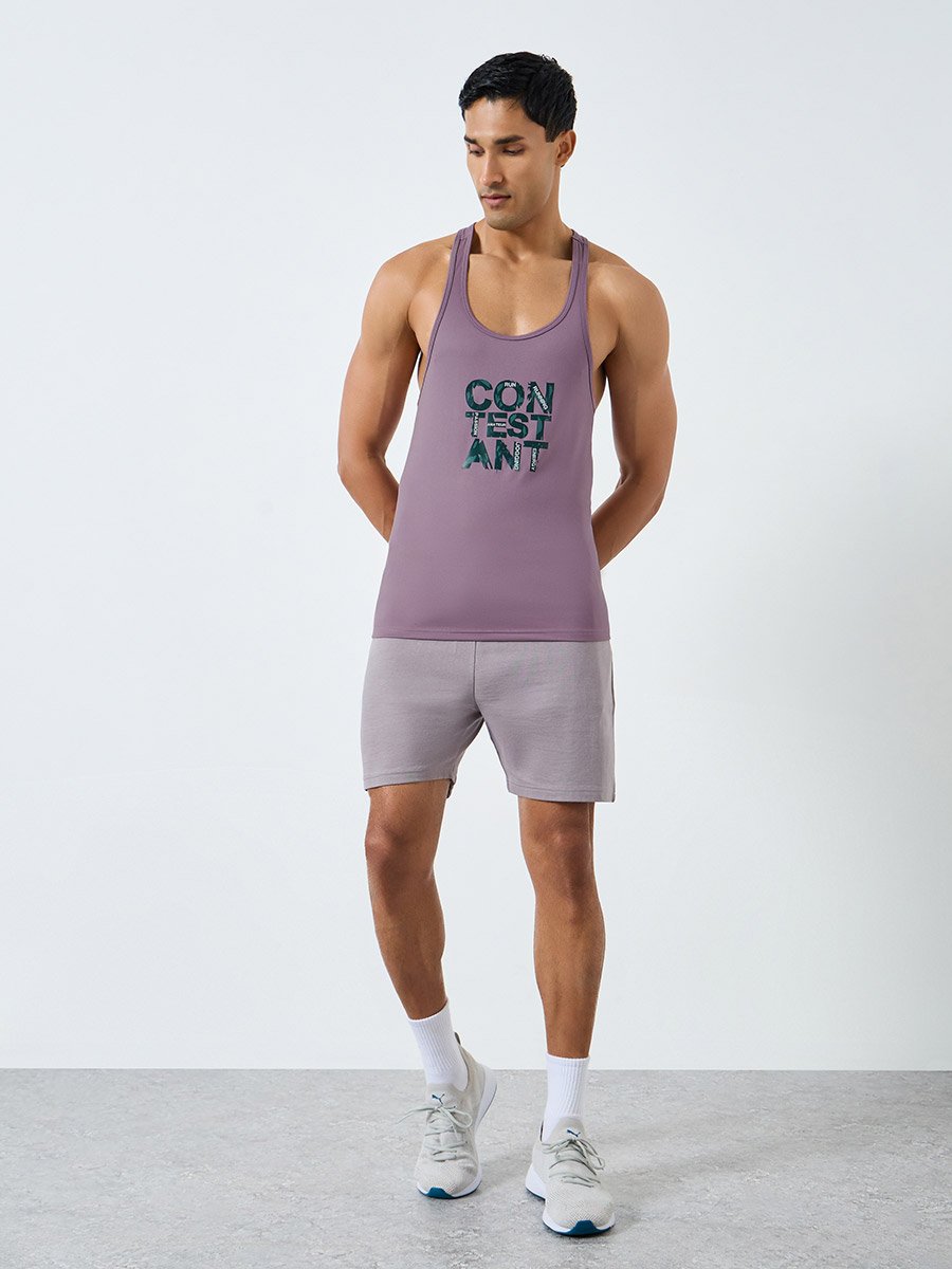 Men Purple Graphic Print Training Tank