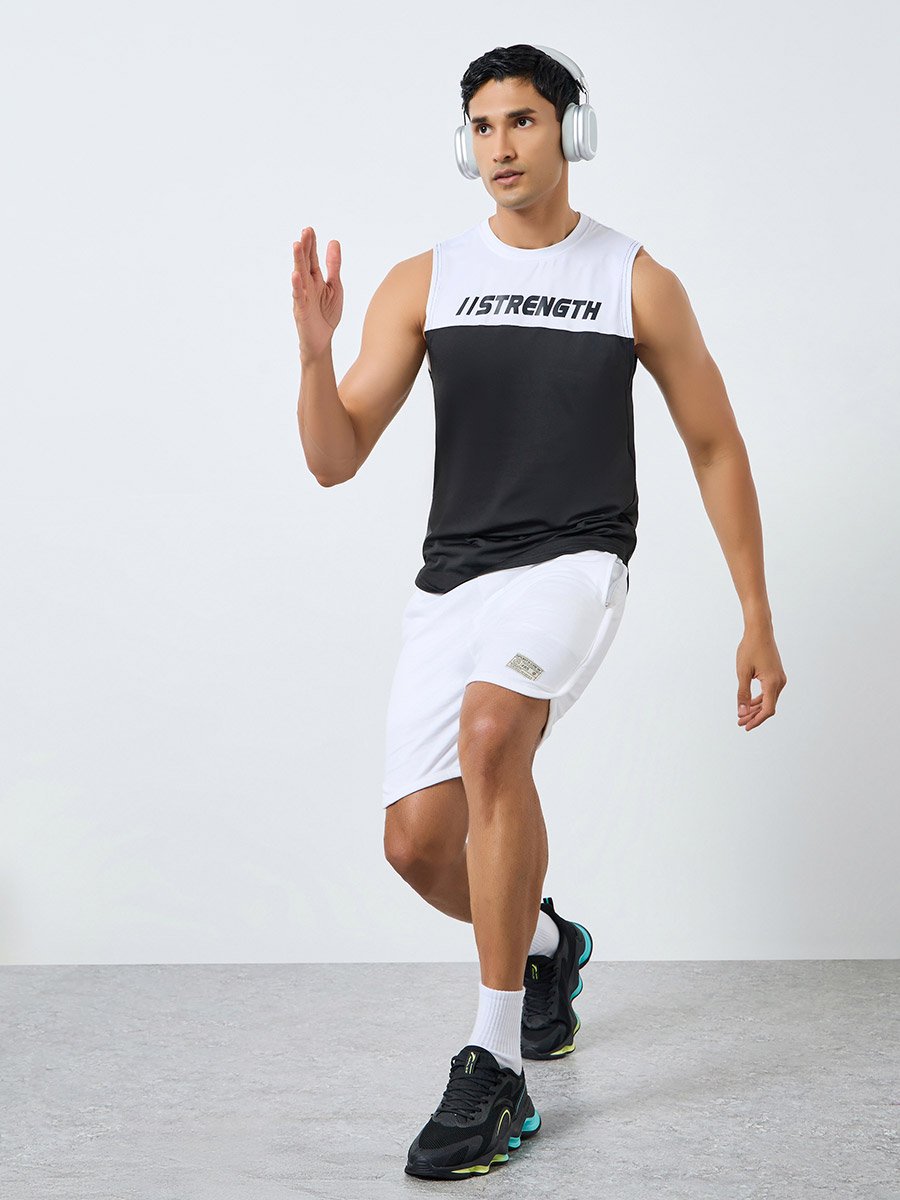 Men Black Color Block Training Tank