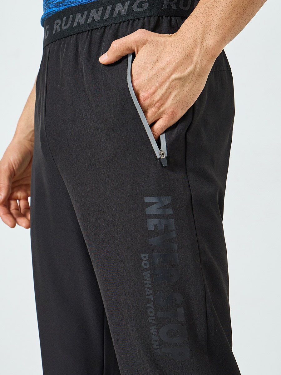 Men Black Graphic Training Track Pants