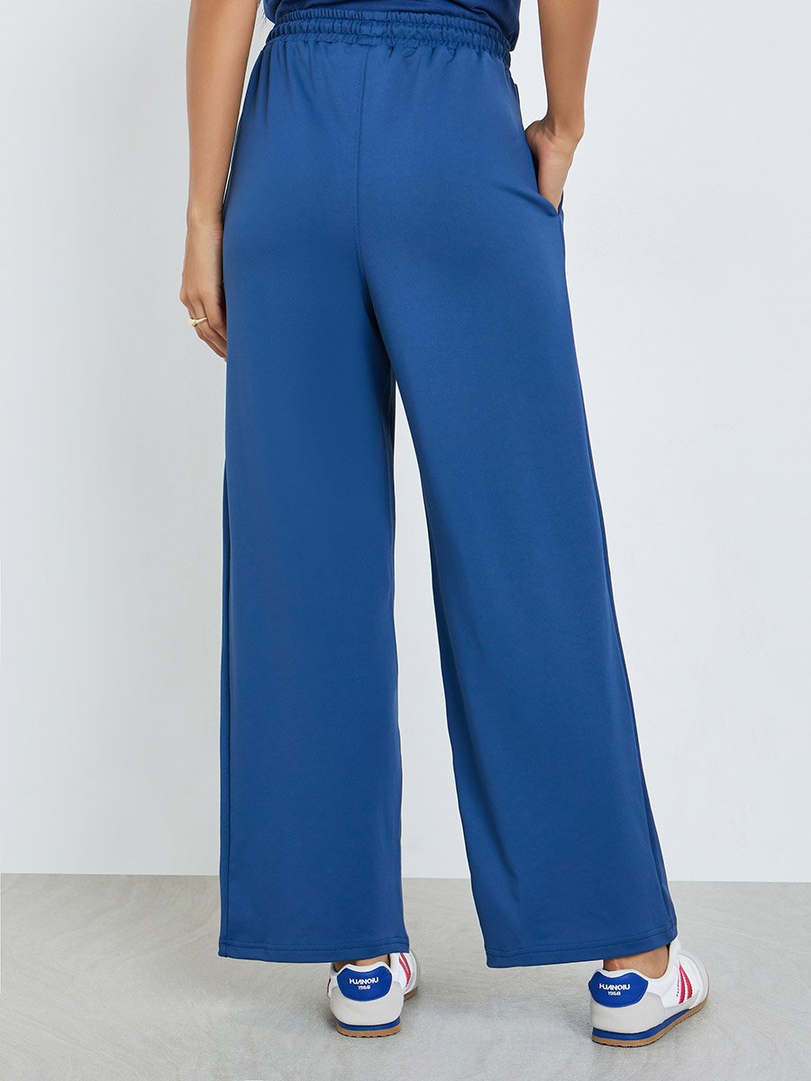 Blue Wide Leg Joggers with Print Detail