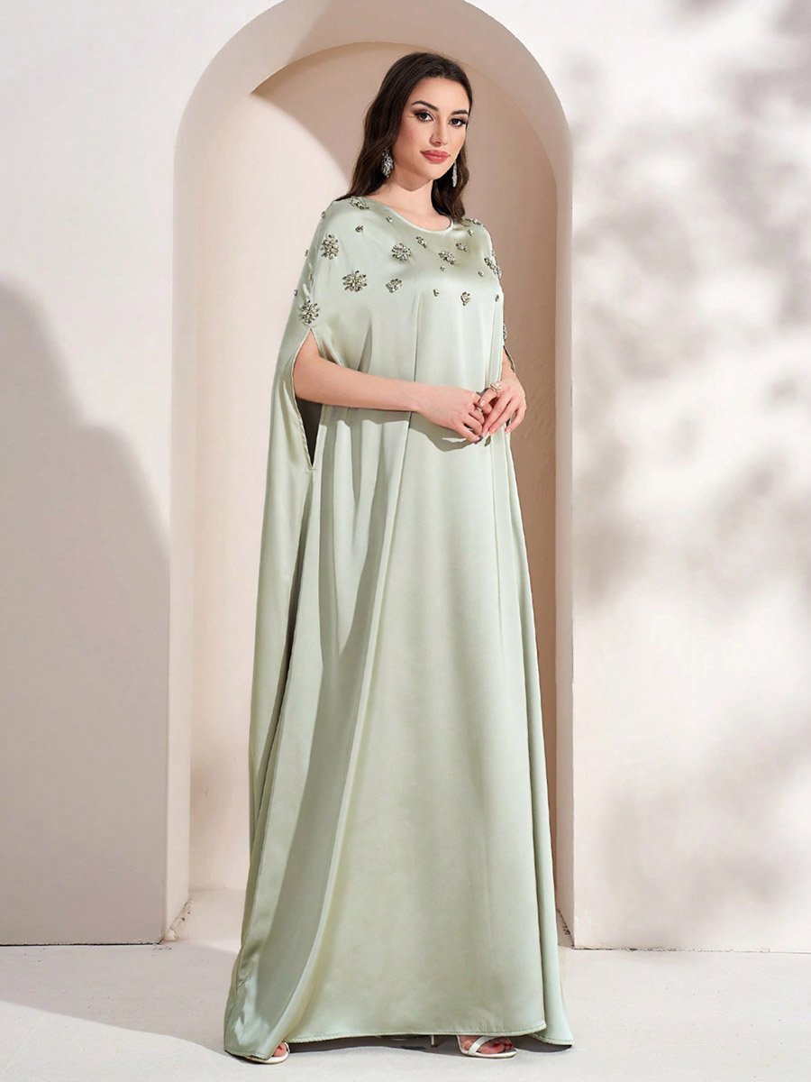 Green Embellished Batwing Sleeve Maxi Dress