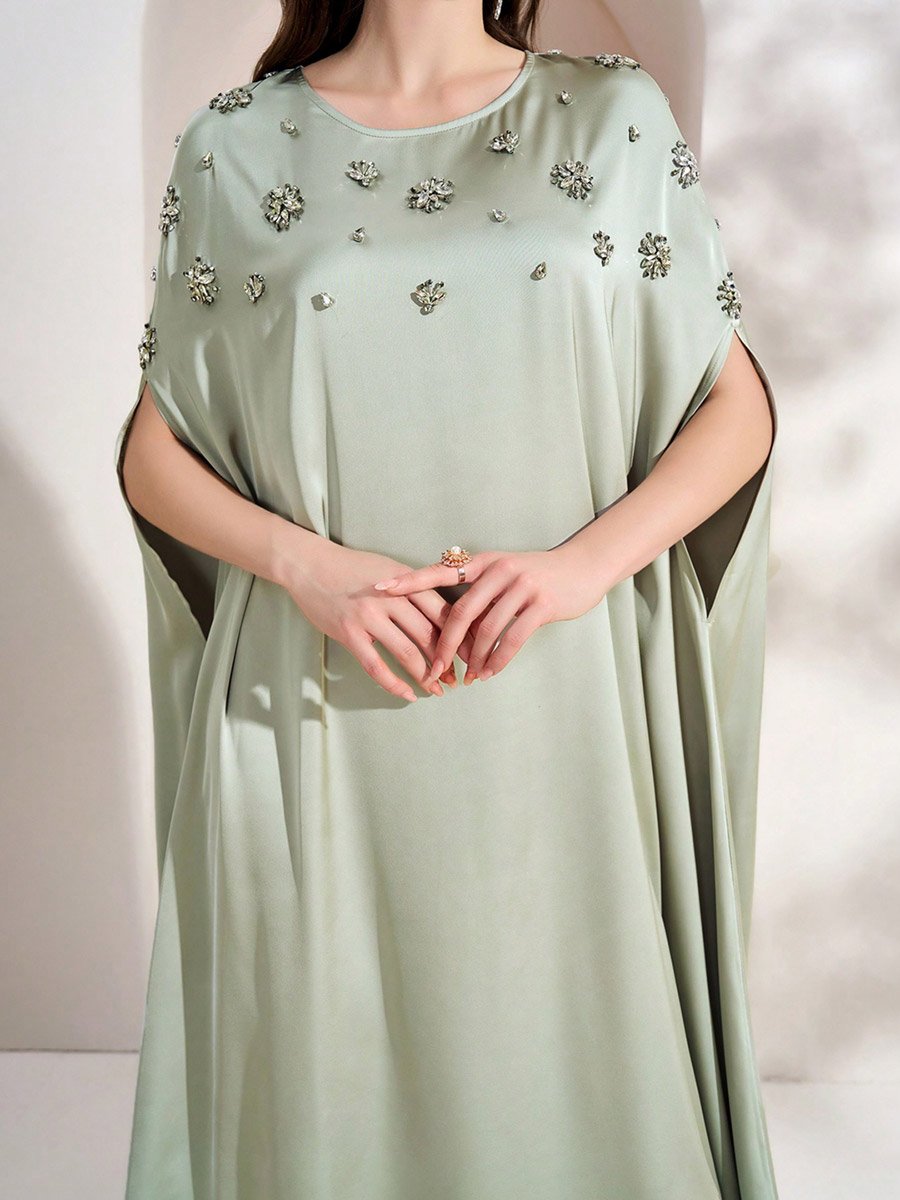 Green Embellished Batwing Sleeve Maxi Dress