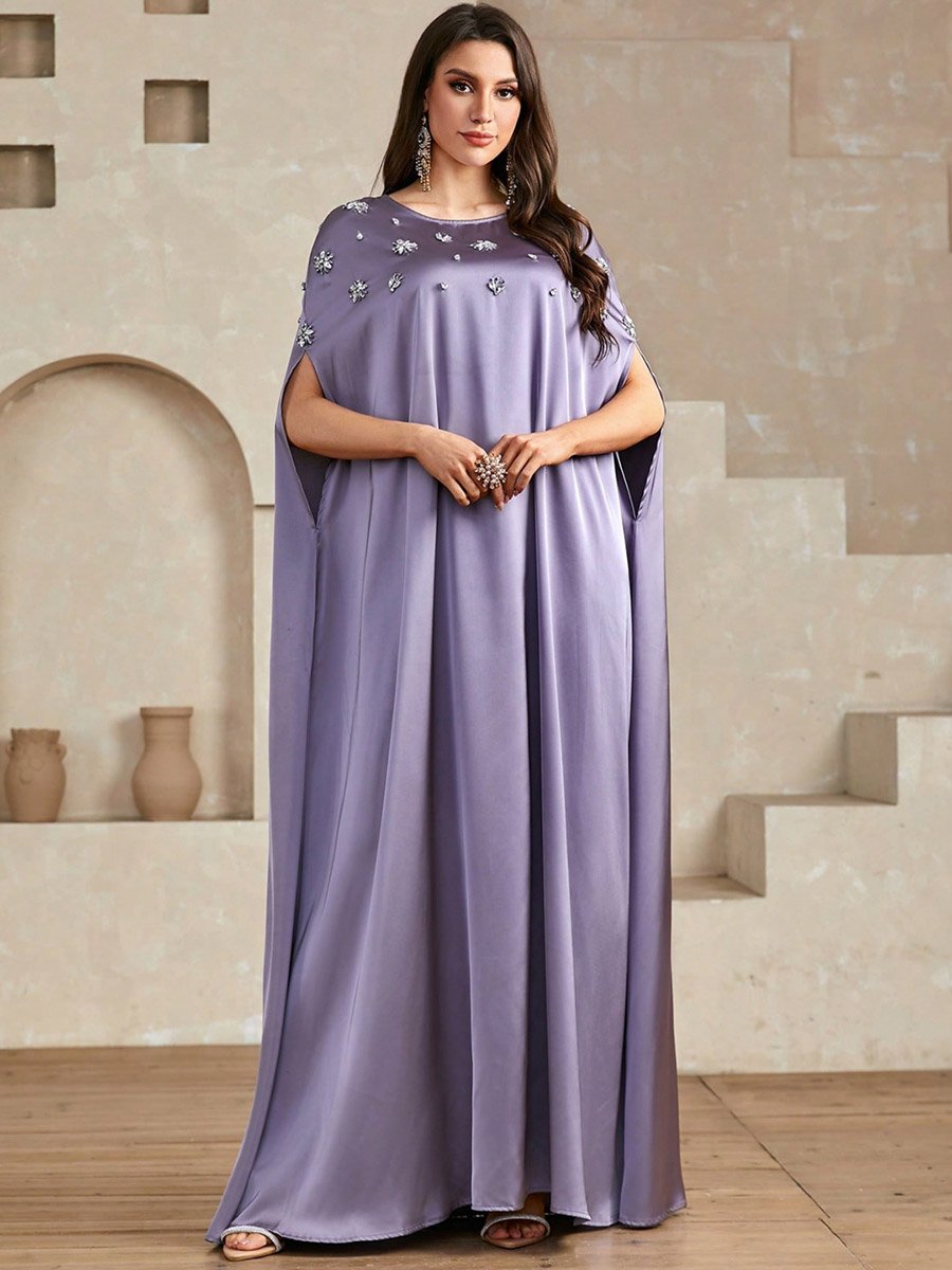 Purple Embellished Batwing Sleeve Maxi Dress