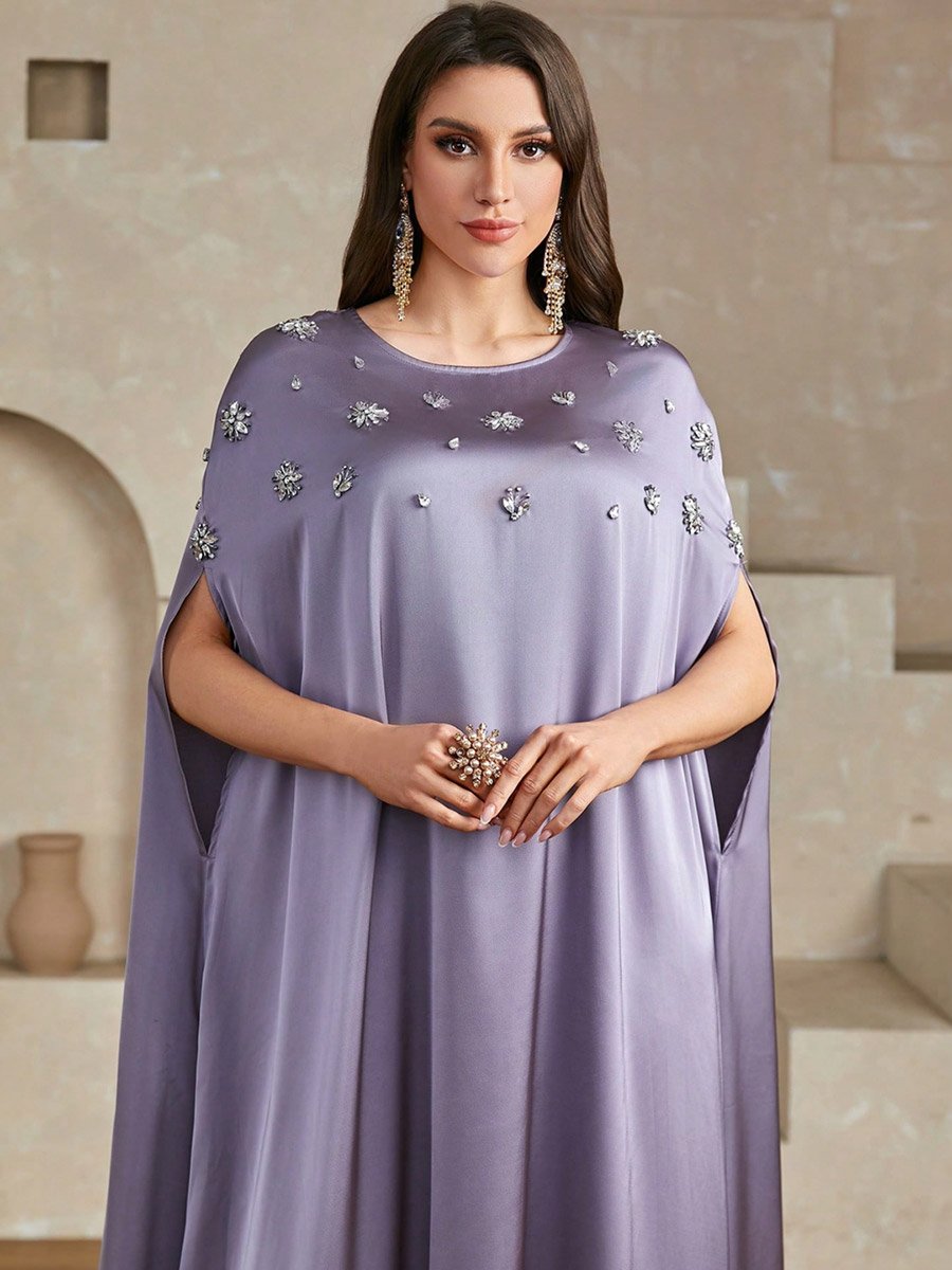 Purple Embellished Batwing Sleeve Maxi Dress