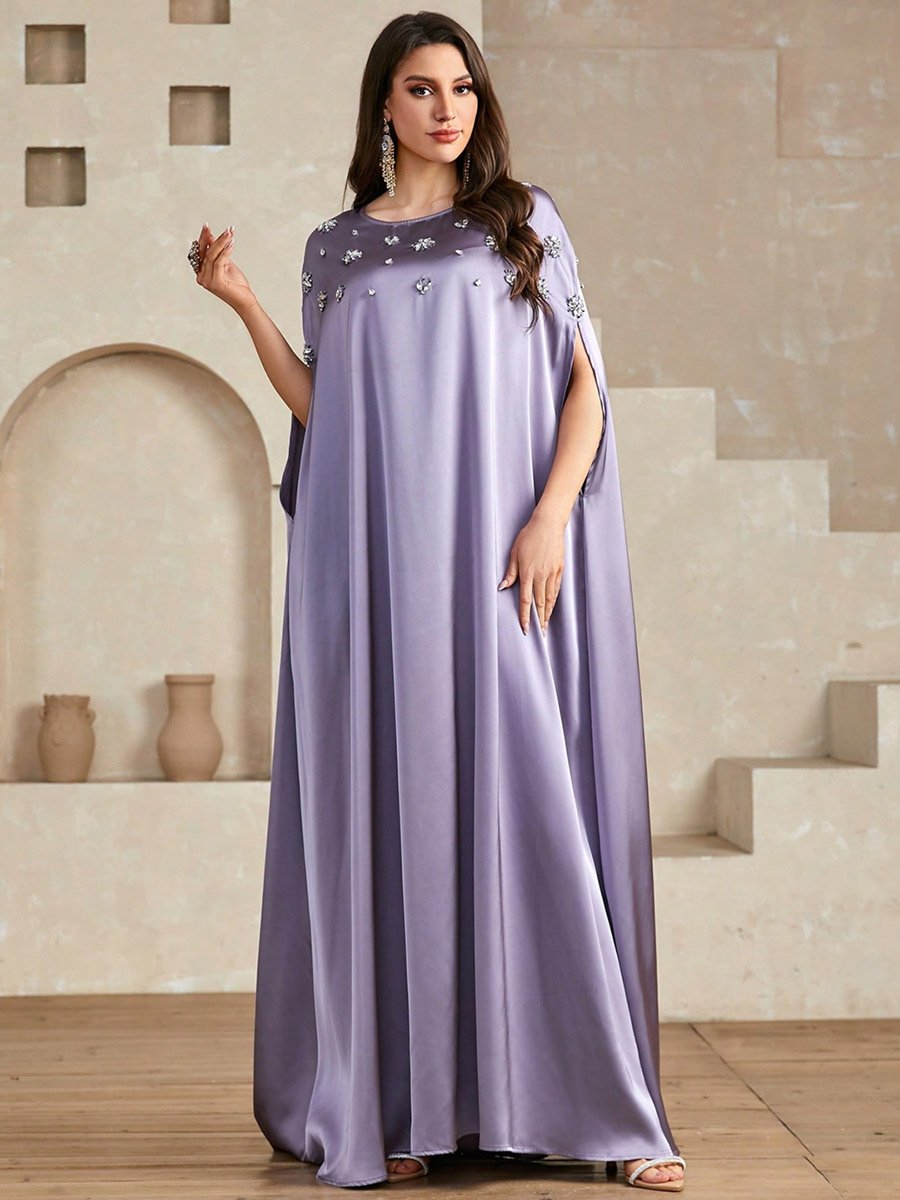 Purple Embellished Batwing Sleeve Maxi Dress