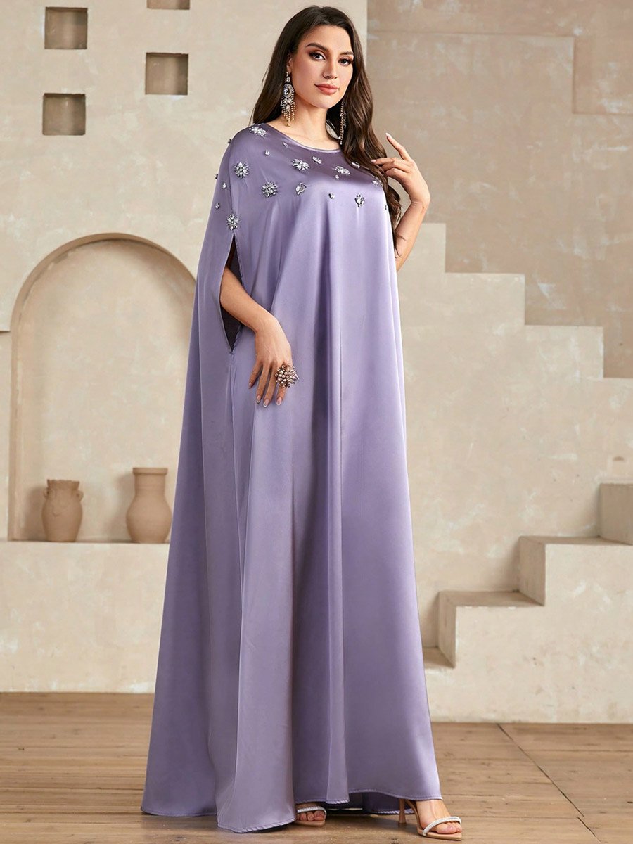 Purple Embellished Batwing Sleeve Maxi Dress