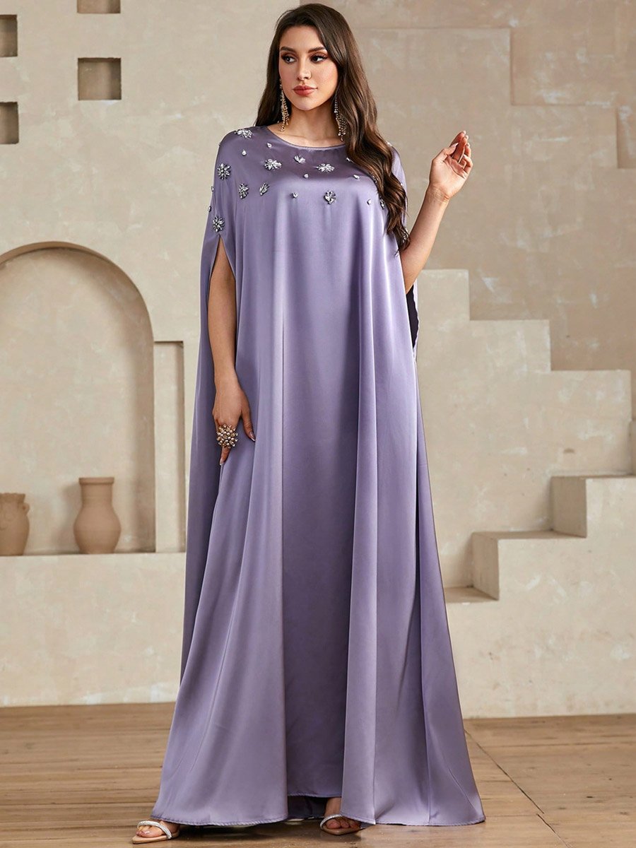 Purple Embellished Batwing Sleeve Maxi Dress