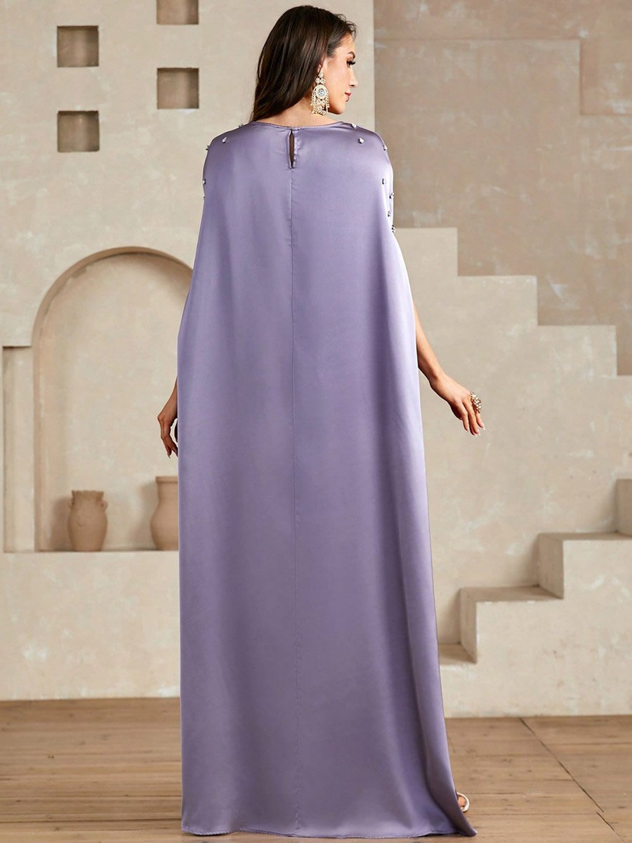 Purple Embellished Batwing Sleeve Maxi Dress