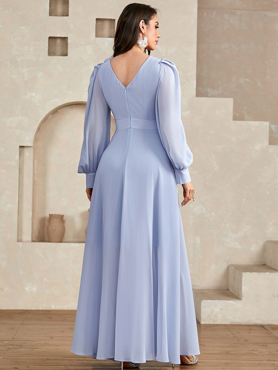 Blue 3D Flower Detail Fold Pleat Maxi Dress