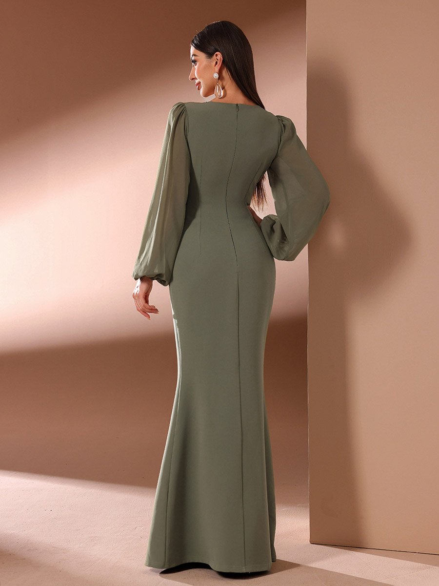 Women Ruched Embellished Mermaid Hem Maxi Dress