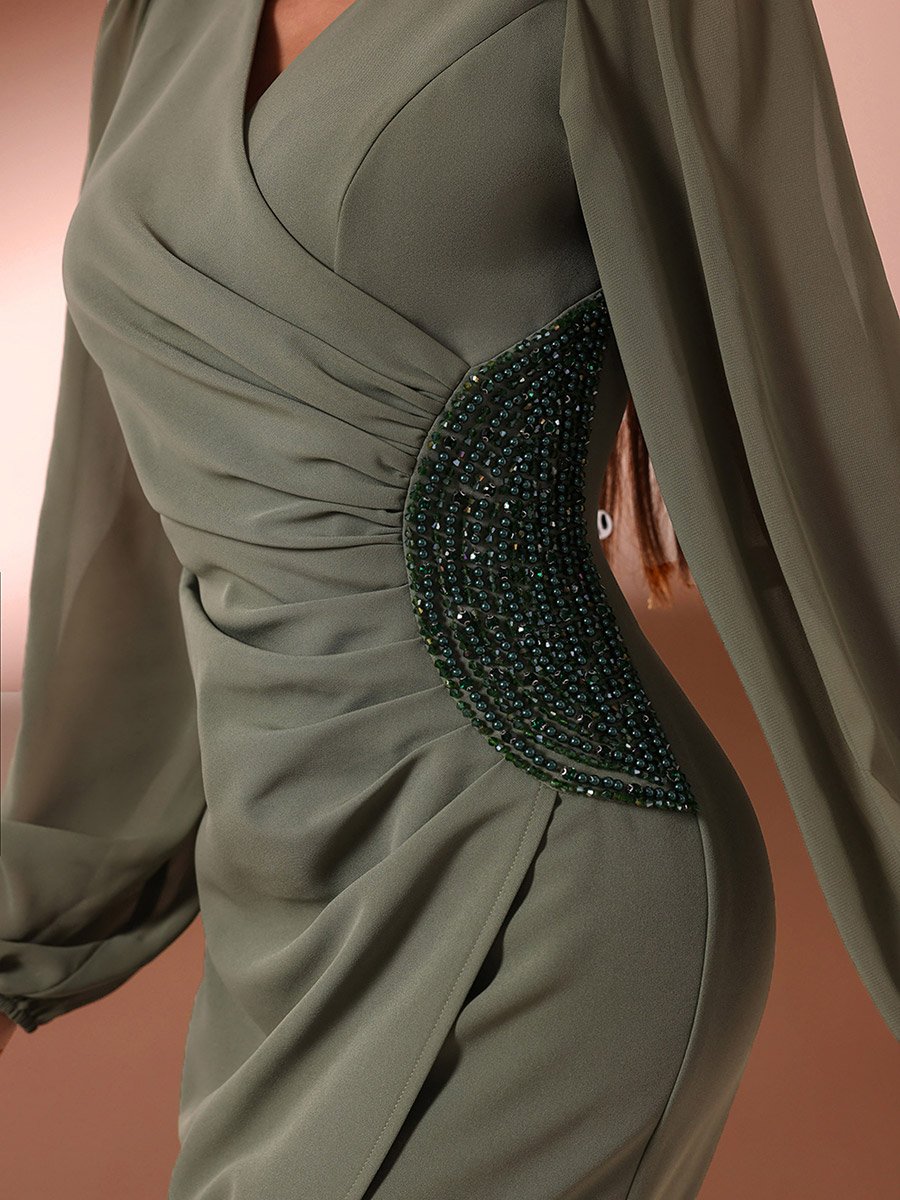 Women Ruched Embellished Mermaid Hem Maxi Dress