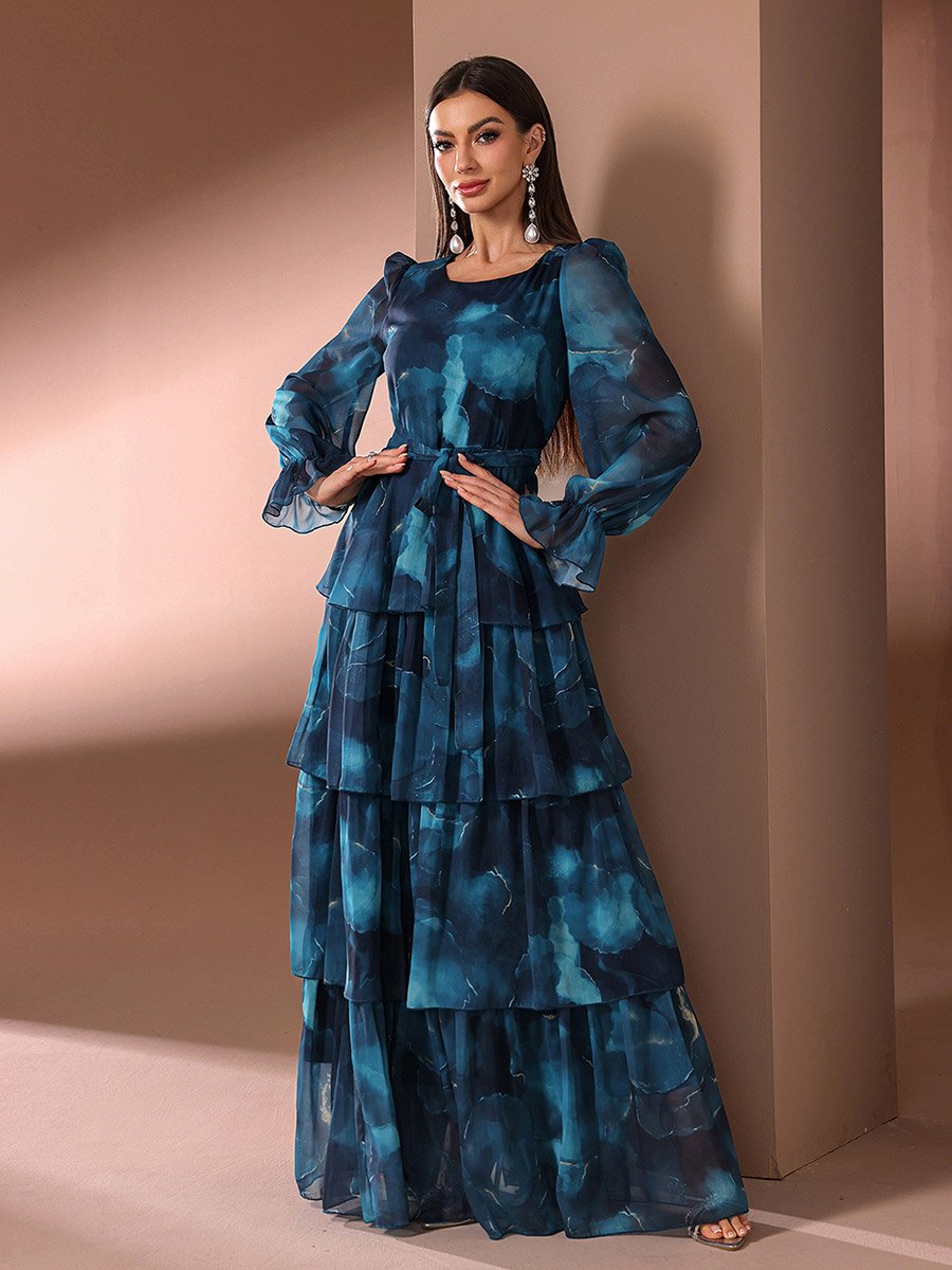 Women Tie Dye Print Tiered Maxi Dress