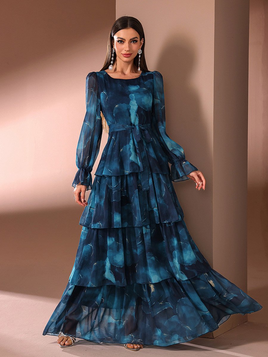 Women Tie Dye Print Tiered Maxi Dress
