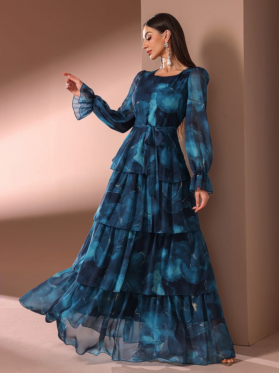 Women Tie Dye Print Tiered Maxi Dress