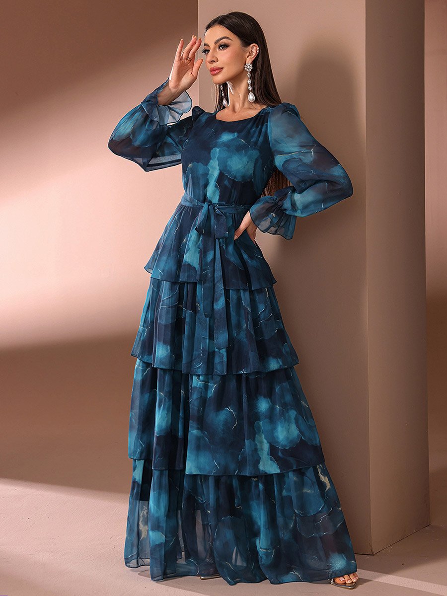 Women Tie Dye Print Tiered Maxi Dress