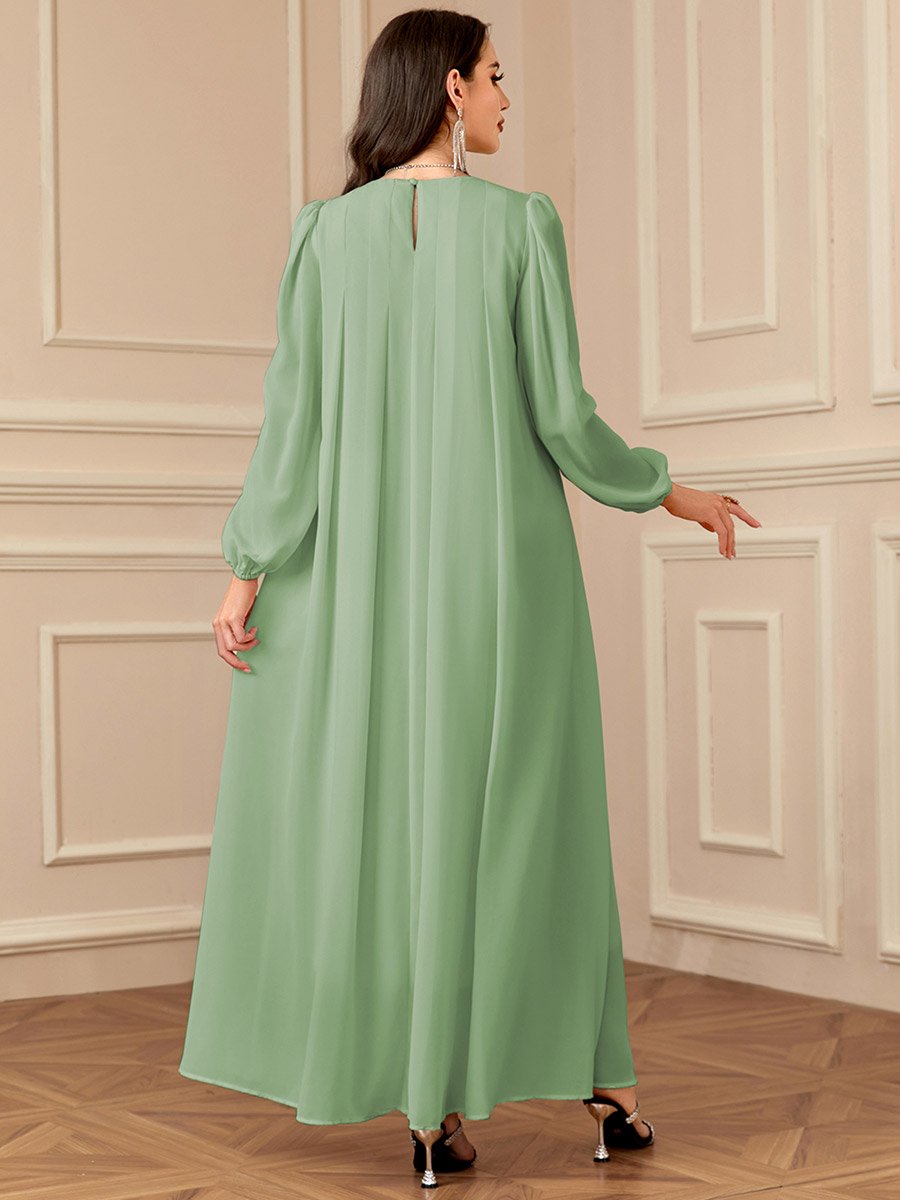 Green Embellished Balloon Sleeve Maxi Dress