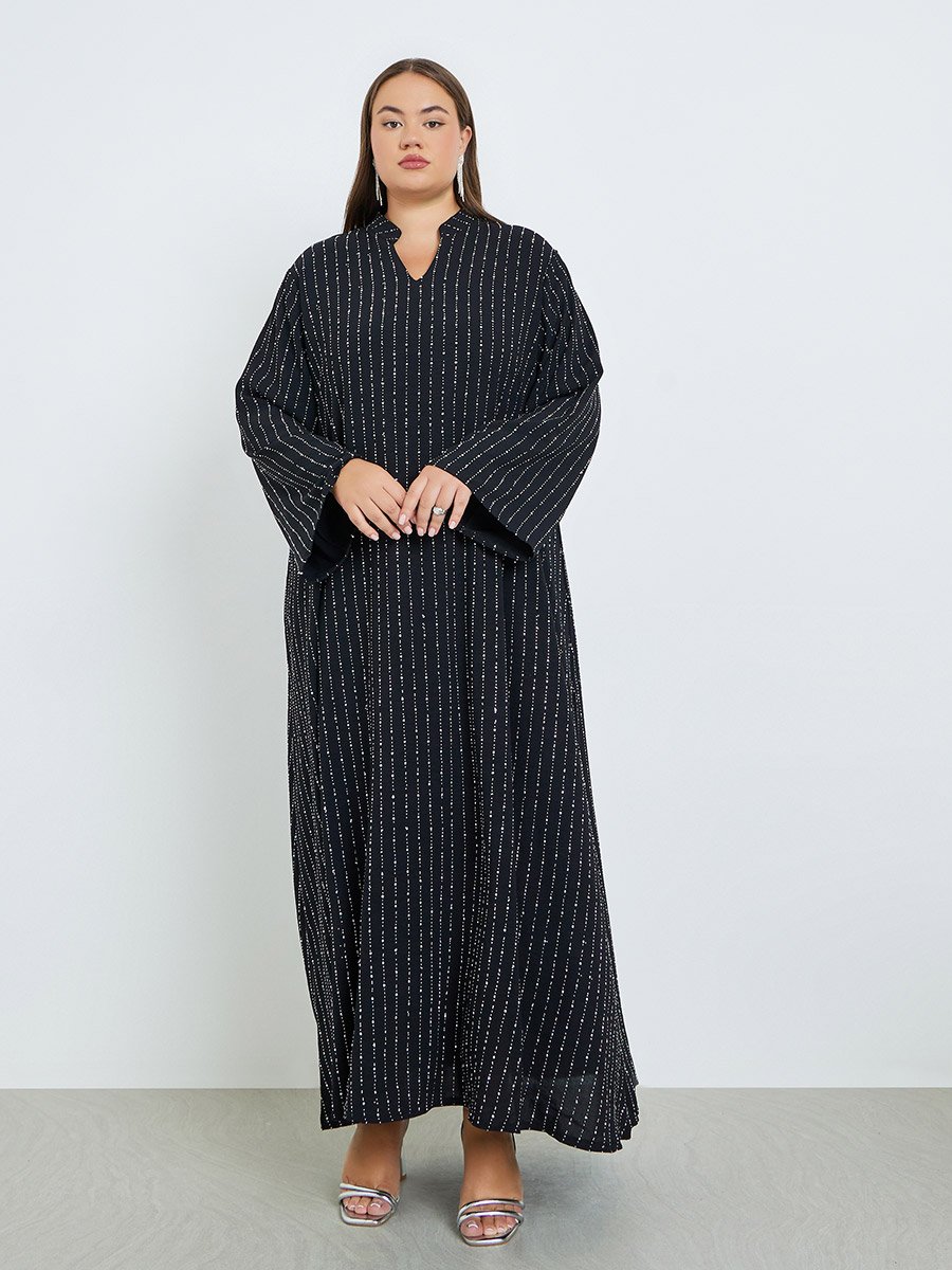 Plus Size Embellished Collared Jalabiya