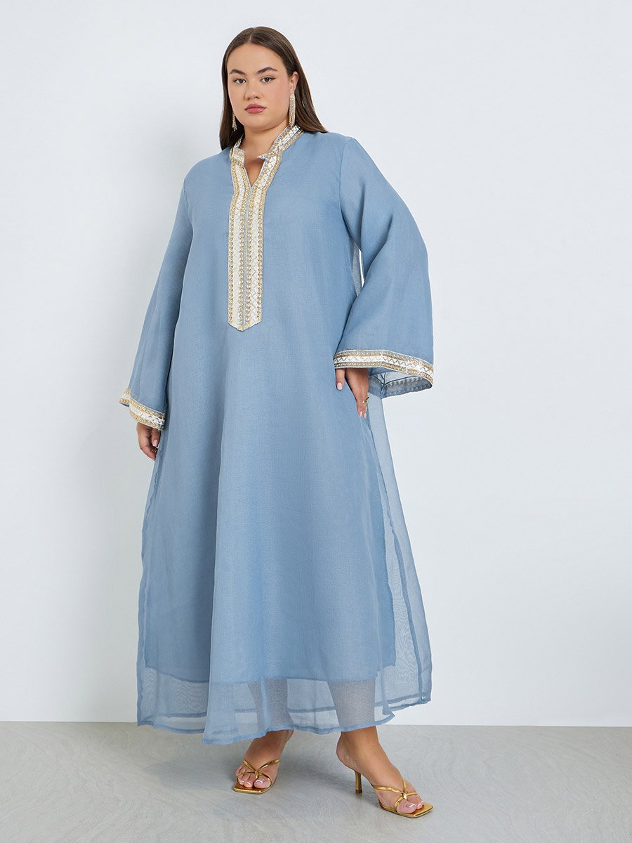 جلابية طويلة مزينة مقاس كبير