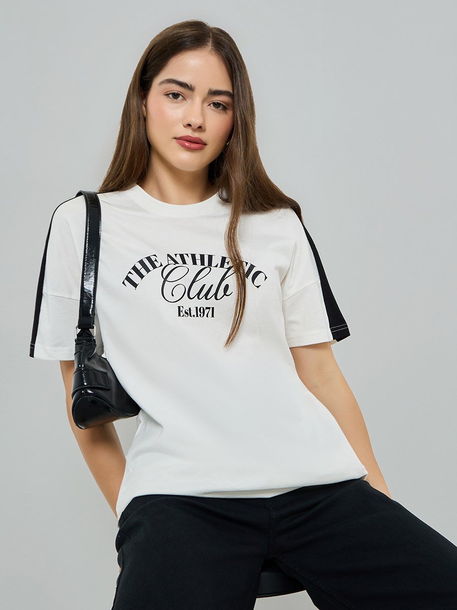 Off White Slogan Oversized Cotton T-Shirt