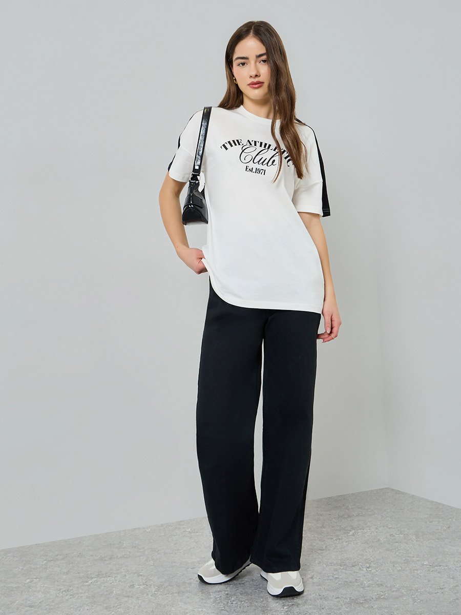 Off White Slogan Oversized Cotton T-Shirt
